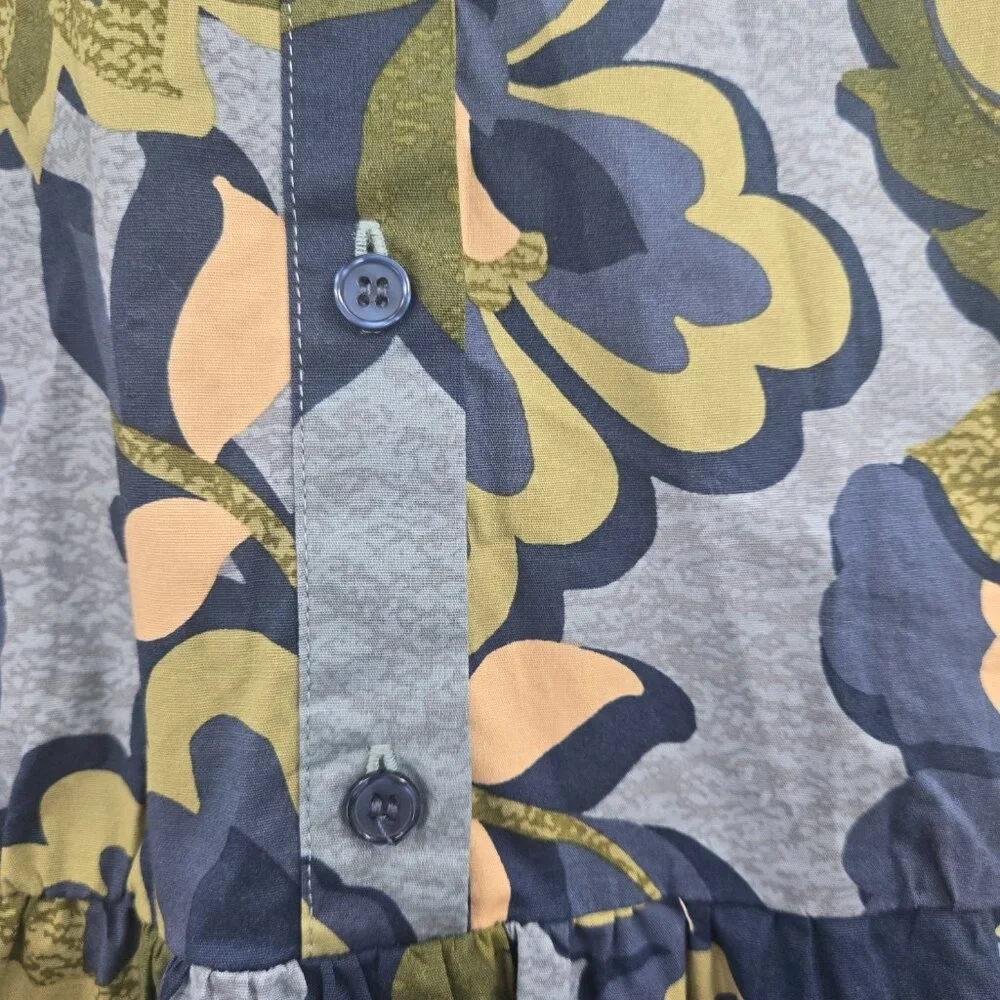 Rachel Zoe Blue Green Cotton Floral Collared Maxi Dress NWOT Size XS